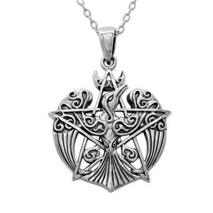 Celtic pagan jewelry | Familiar Jewelry Pagan Raven | Pentagram Pentacle Pendant Necklace | Sterling Silver Witch Pendant |  Norse Pagan Jewelry