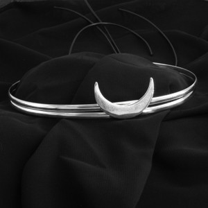 Silver ritual circlet, wicca tool, crescent moon, occult apparel, witch clothing & accessories.