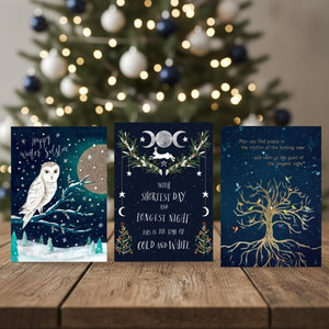 Pack of Three Yule Greeting Cards | Winter Solstice Gift Set | Celtic Tree of Life | Yule Wiccan Triple Goddess | Snowy yule owl | pagan present | witchy gift | wicca store supplies Pack of Three Yule Greeting Cards | Winter Solstice Gift Set | Celtic Tree of Life | Yule Wiccan Triple Goddess | Snowy yule owl | pagan present | witchy gift | wicca store supplies