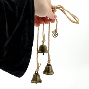 witch bells, home protection, pagan decor, wiccan supplies, ritual bells, door chimes, spiritual warding, pentacle charm, witchcraft bells, handmade witch bells.