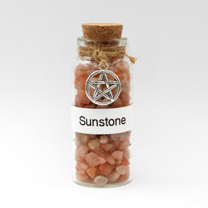 Sunstone amulet witch jar, pagan, wiccan, and witchcraft metaphysical store supplies with pentacle charm