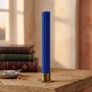 Beeswax Rolled Taper - Blue 8"