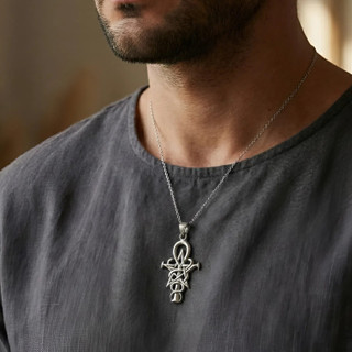 Sterling Silver Symbol of Witch Pentagram Ankh Caduceus Pendant 