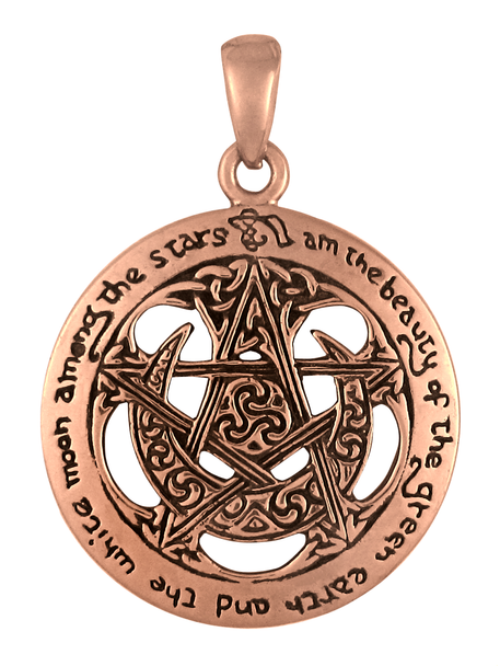 Copper Large Cut Moon Pentacle Pendant