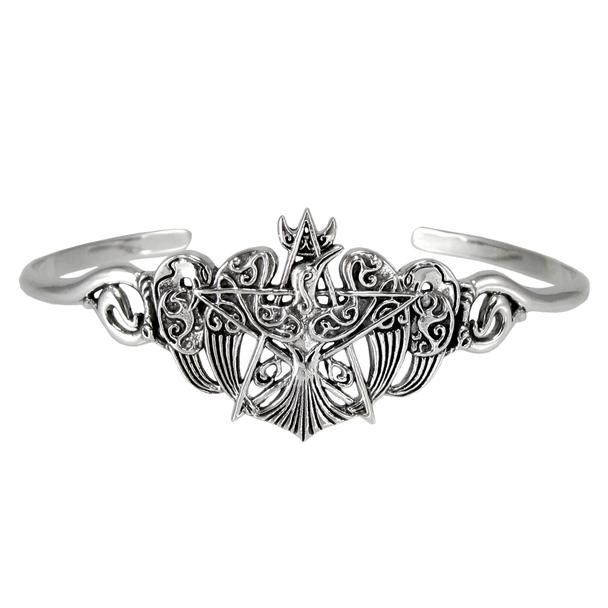 Sterling Silver Crescent Raven Pentacle Bracelet