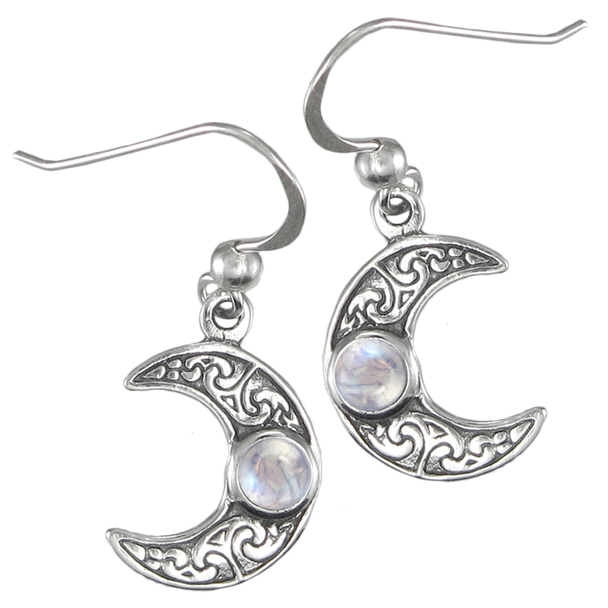 Selene Moon Goddess Earrings .925 Sterling Silver & Rainbow Moonstone