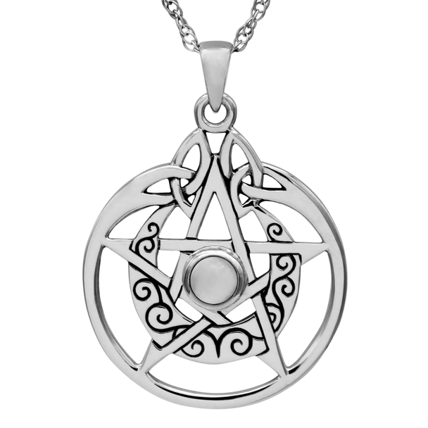Wiccan amulet :  Moon Pentacle Witchcraft Necklace | .925 Sterling Silver Pentagram Jewelry