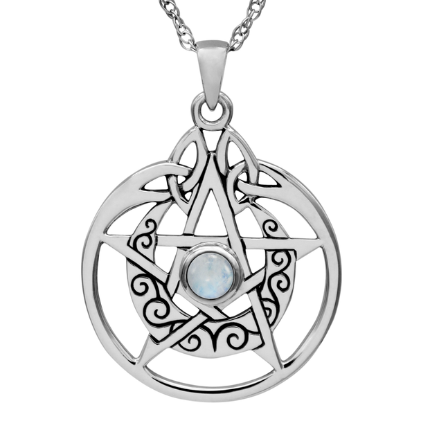 Sterling Silver Crescent Moon Pentacle Pendant Pagan Jewelry