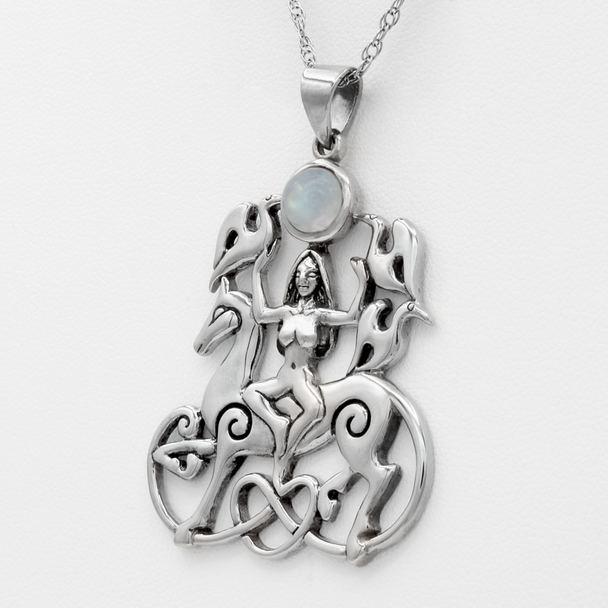 Sterling Silver Rhiannon Pendant with Rainbow Moonstone