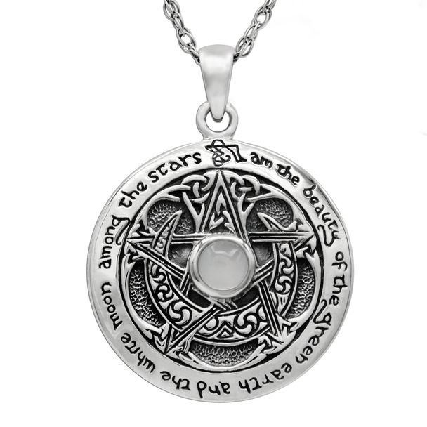 Sterling Silver Moon Pentacle Pendant with White Moonstone