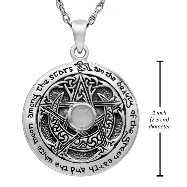 Sterling Silver Moon Pentacle Pendant with White Moonstone