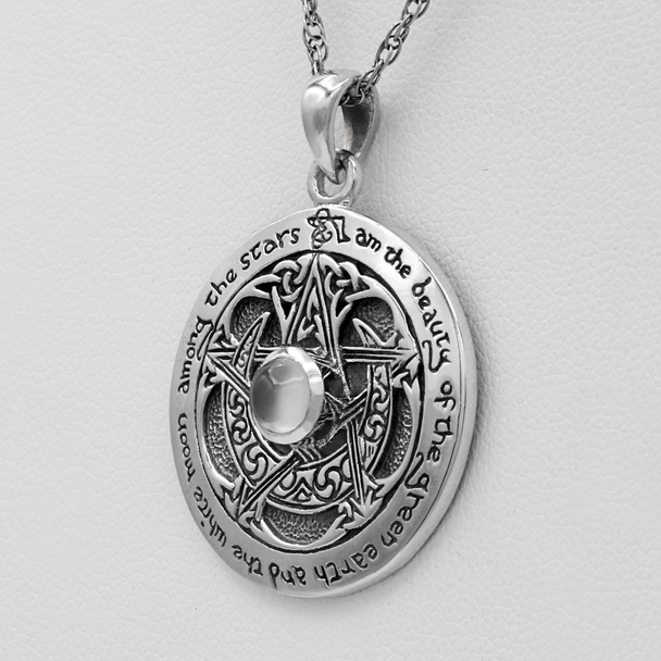 Sterling Silver Moon Pentacle Pendant with White Moonstone