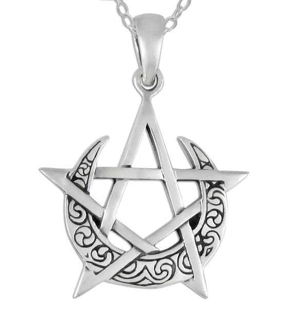 Moon Pentagram Witchcraft Necklace .925 Sterling Silver