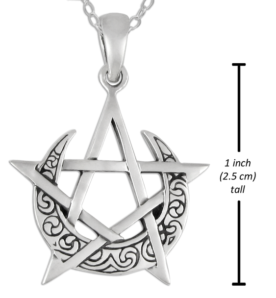 Moon Pentagram Witchcraft Necklace .925 Sterling Silver : Wiccan amulet
