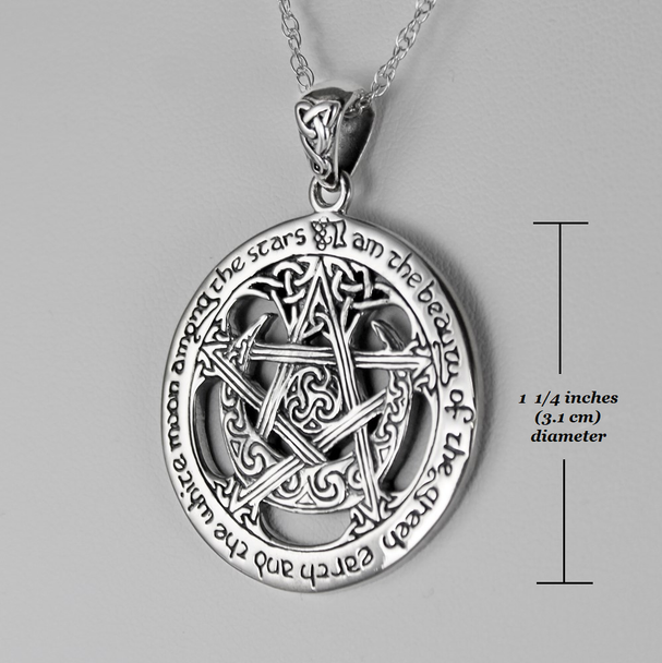 Charge of the Goddess Wiccan Large Pentacle Pendant Necklace in .925 Sterling Silver