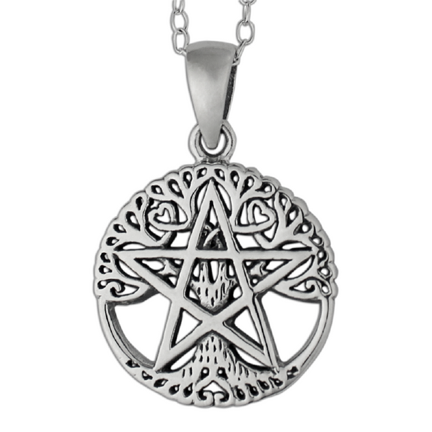 Wiccan Store & Pagan Jewelry : Silver Tree Pentacle Pendant Necklace