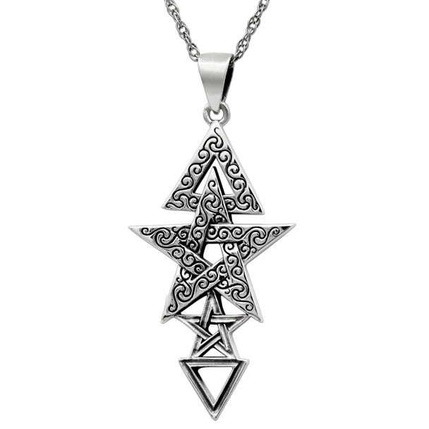 3rd Degree Wiccan Pendant, Pagan Pentagram Necklace, Sterling Silver Coven Jewelry