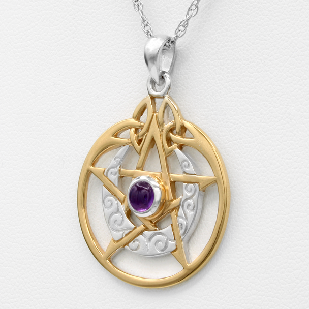 Sterling Silver Vermeil Crescent Moon Pentacle Pendant