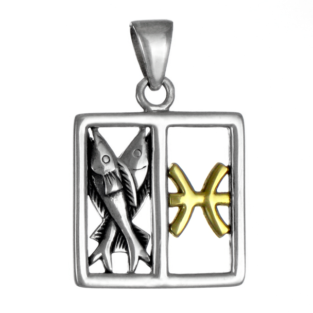 Pisces Fishes Zodiac Sign Pendant Sterling Silver Gold Plating