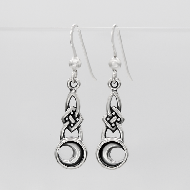 Celtic Crescent Moon Earrings - Sterling Silver