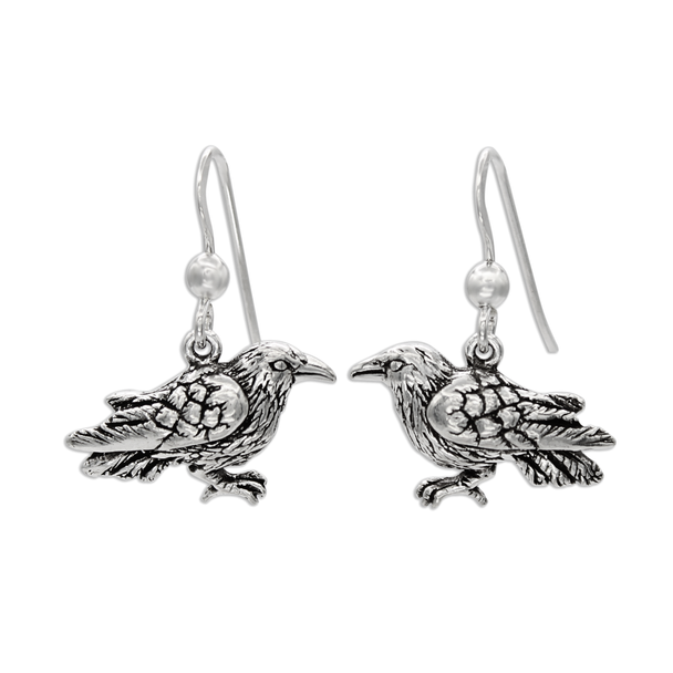 Raven Earrings - Sterling Silver Wiccan Dangle Hook Jewelry