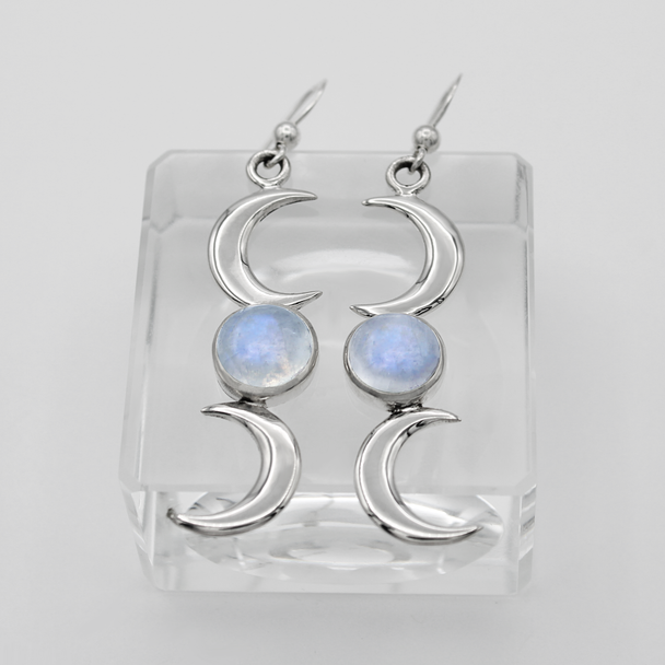 Moon Phase Earrings triple goddess symbol, maiden mother crone wiccan witchy silver