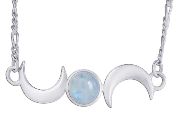 Crescent Moon Lunar Goddess Sterling Silver Moonstone Necklace