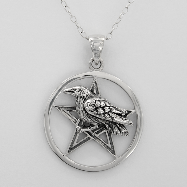 Silver Raven Pentacle Pendant