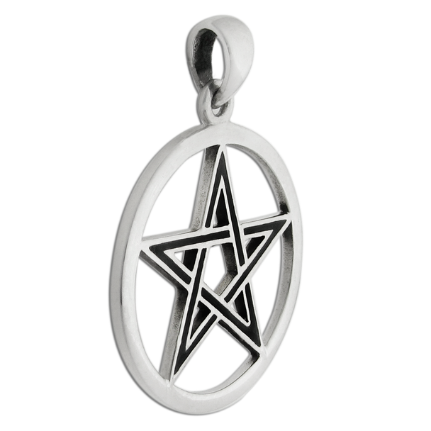 Sterling Silver Pentacle Pendant with Black Enamel Wiccan Pagan Jewelry for men or women