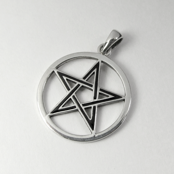 Sterling Silver Pentacle Pendant with Black Enamel Wiccan Pagan Jewelry for men or women