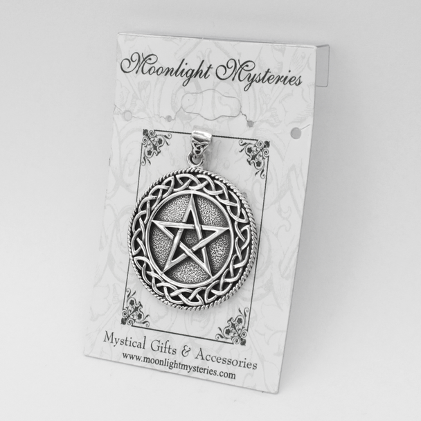 Pentacle & Celtic Pagan Jewelry : Solid .925 Sterling Silver Celtic Knot Pentacle Pendant | Gift idea for Him | Yule Gift