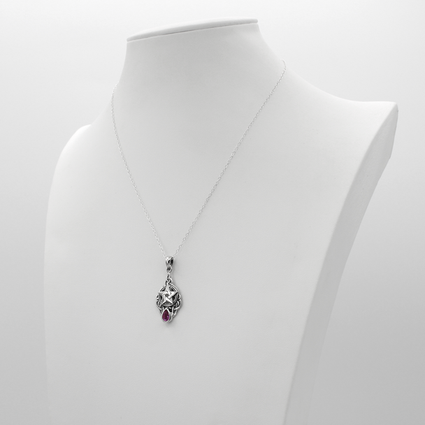 Sterling Silver Celtic Triquetra Knot Pentacle Pendant with Amethyst Drop Jewelry