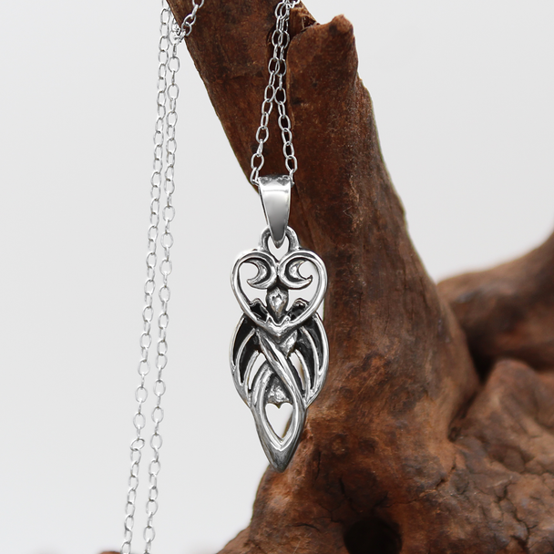Sterling Silver Winged Moon Goddess Pendant Wicca Pagan Jewelry
