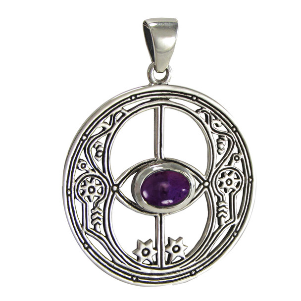 Sterling Silver Chalice Well Pendant with Amethyst