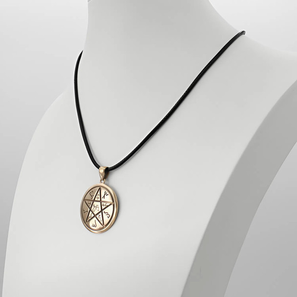 Earth Pentacle Necklace Made From Solid Bronze with Black Cord