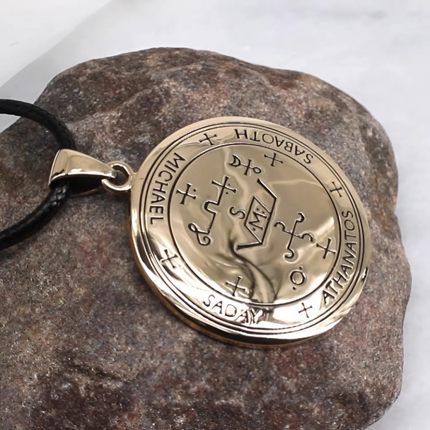 Bronze Archangel Michael Sigil Pendant Necklace with Black Cord