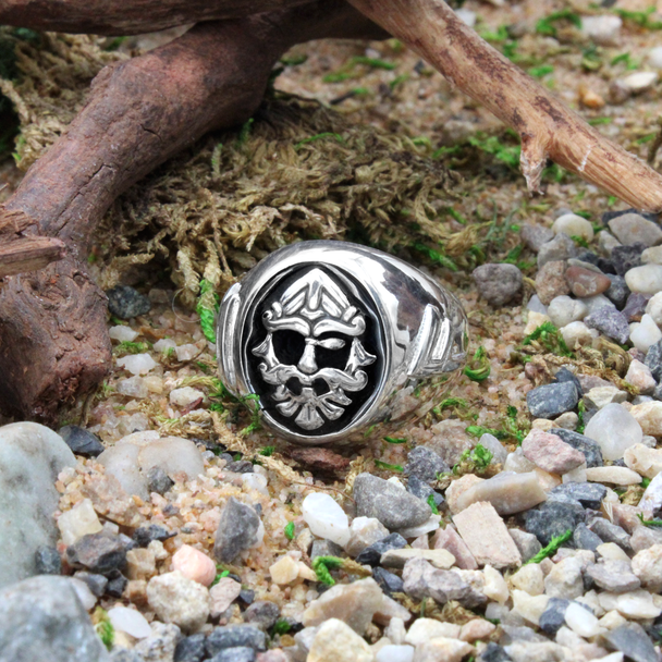 Norse Pagan Odin Valknut and Ansuz Rune Signet Men's Ring For Man in Sterling Silver