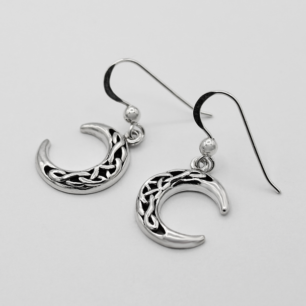 Celtic Moon Hook Earrings Laying Flat