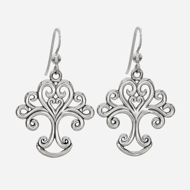 .925 Sterling Silver Tree of Love Earrings with Celtic Scrollwork