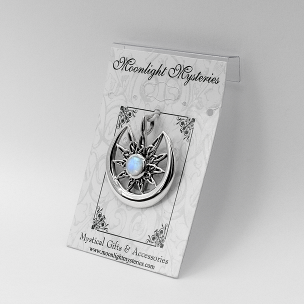 Sterling Silver Sun Burst and Crescent Moon with Rainbow Moonstone (PS-TPD-4233-RM