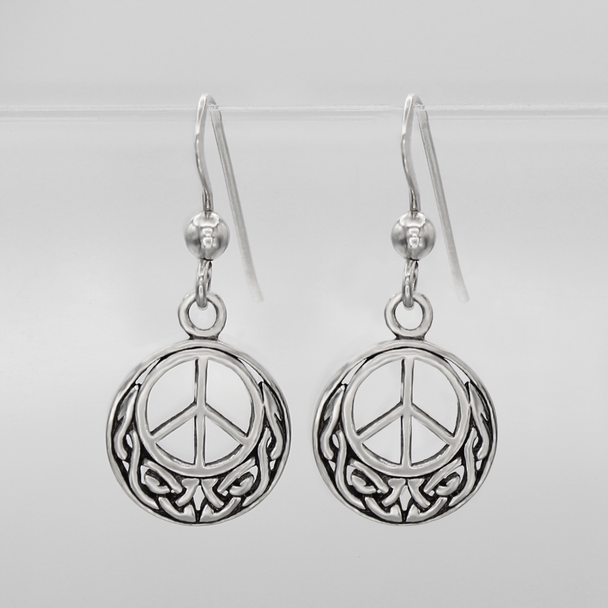 Sterling Silver Peace Sign Earrings With Celtic Knot Design Jewelry