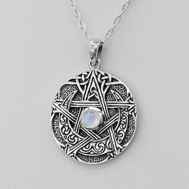 Upright Pentacle Necklace in.925 Silver, a powerful talisman and protective ward symbolizing Spirit in balance with the Four Elements for a Wiccan altar. Upright Pentacle Necklace in.925 Silver, a powerful talisman and protective ward symbolizing Spirit in balance with the Four Elements for a Wiccan altar.