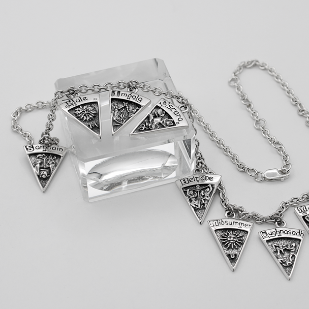 Witches Wheel of the Year Charm Necklace | Pagan, Wiccan and Witch Talisman | Sterling Silver Withy Jewelry | Yule Gifts & Gift Ideas