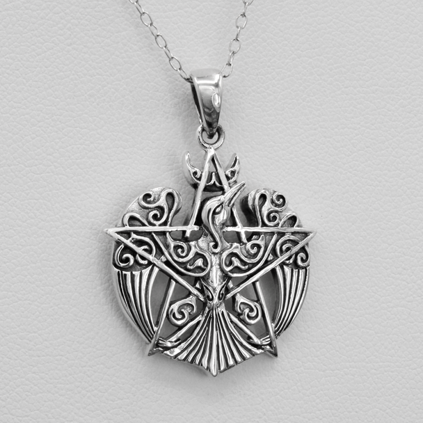 Celtic pagan jewelry | Familiar Jewelry Pagan Raven | Pentagram Pentacle Pendant Necklace | Sterling Silver Witch Pendant |  Norse Pagan Jewelry