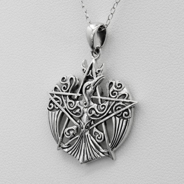 Celtic pagan jewelry | Familiar Jewelry Pagan Raven | Pentagram Pentacle Pendant Necklace | Sterling Silver Witch Pendant |  Norse Pagan Jewelry