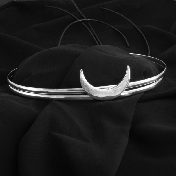 Silver ritual circlet, wicca tool, crescent moon, occult apparel, witch clothing & accessories.