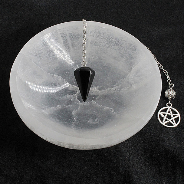 Handcrafted Black Obsidian Pentacle Pendulum - Divination Altar Tools & Witchcraft Supplies