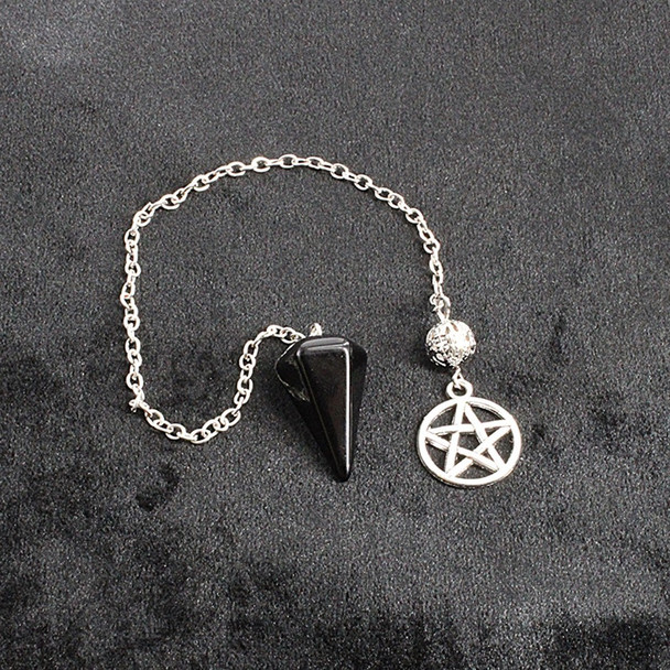 Handcrafted Black Obsidian Pentacle Pendulum - Divination altar Supplies & Witchcraft Tools