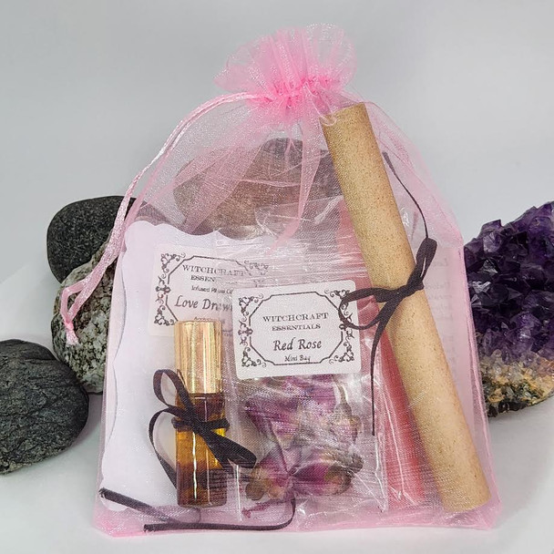 Love Spell Kit, DIY Love spell candle kit Homemade attraction Manifest Love Beginners Wiccan Love Spell for Paganism and Wicca Spell supplies
