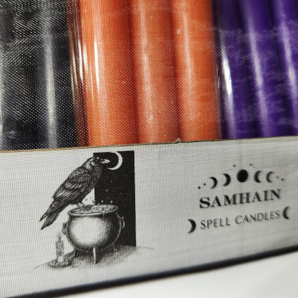 Samhain Spell Candle Set black, orange, and purple